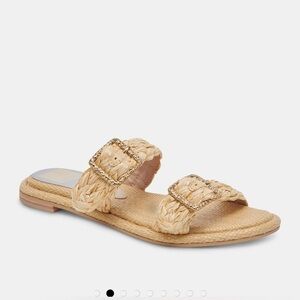 New Dolce Vita Alaina Neutral Flat Natural Raffia Sandal with Gold Hardware
